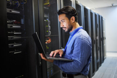 data center solutions, engineer working in data center