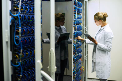 woman working in data center 