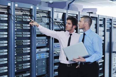 engineers working in data center and providing a disaster recovery plan 