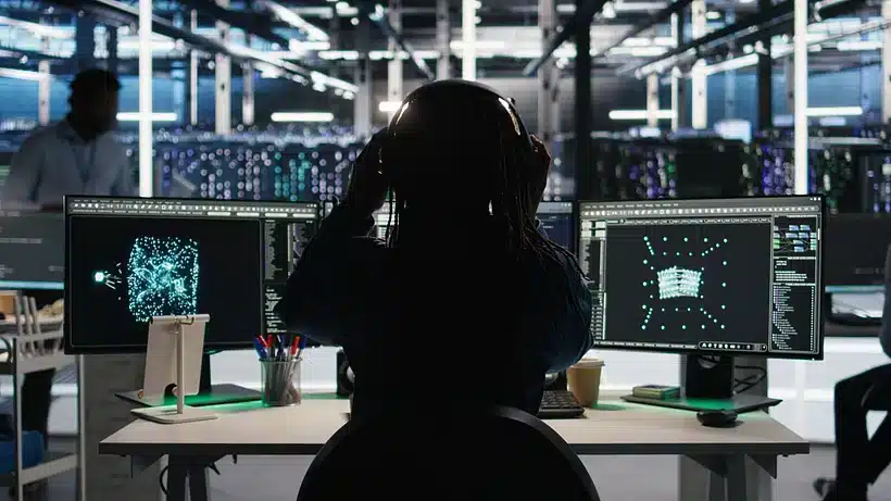 Data center operations team reviewing infrastructure performance.